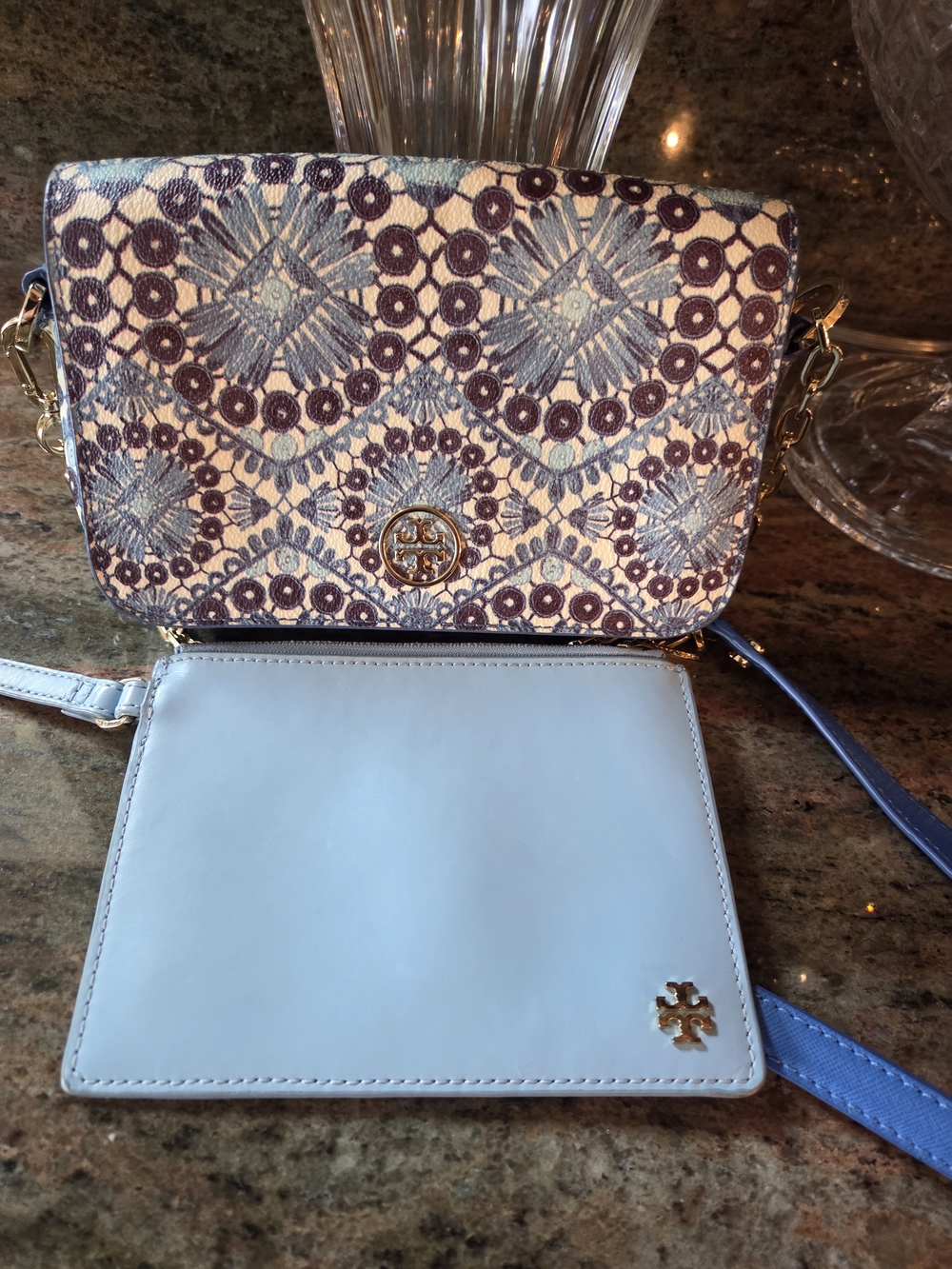 Tory Burch Blue Embroidered Crossbody Bag With Wristlet